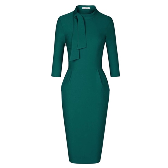 green emerald velvet dress Couture Club Beaded Bow Back Pencil Dress, Emerald Green main image 1